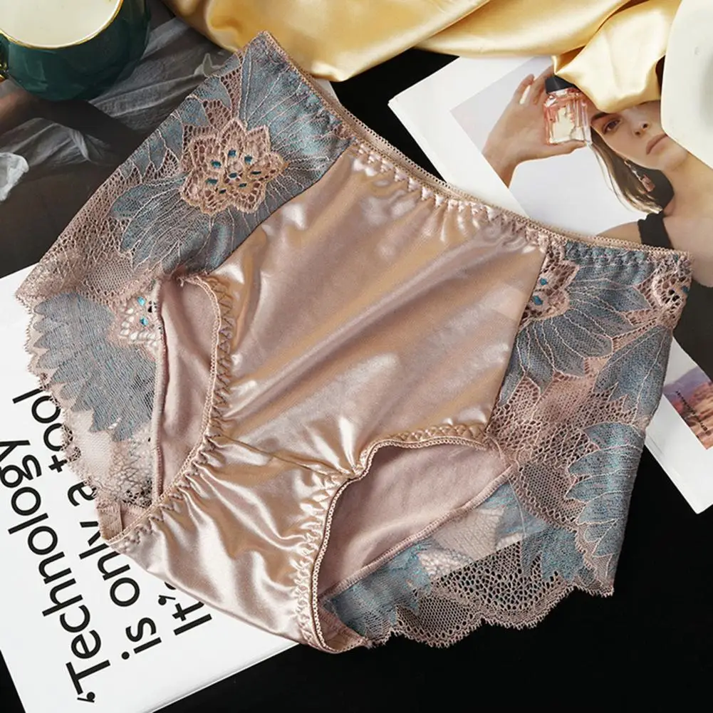 Damskie majtki 2025, wygodne majtki dla kobiet, eleganckie majtki damskie z koronką i haftem, miękkie i oddychające majtki z jedwabiu lodowego dla pań.