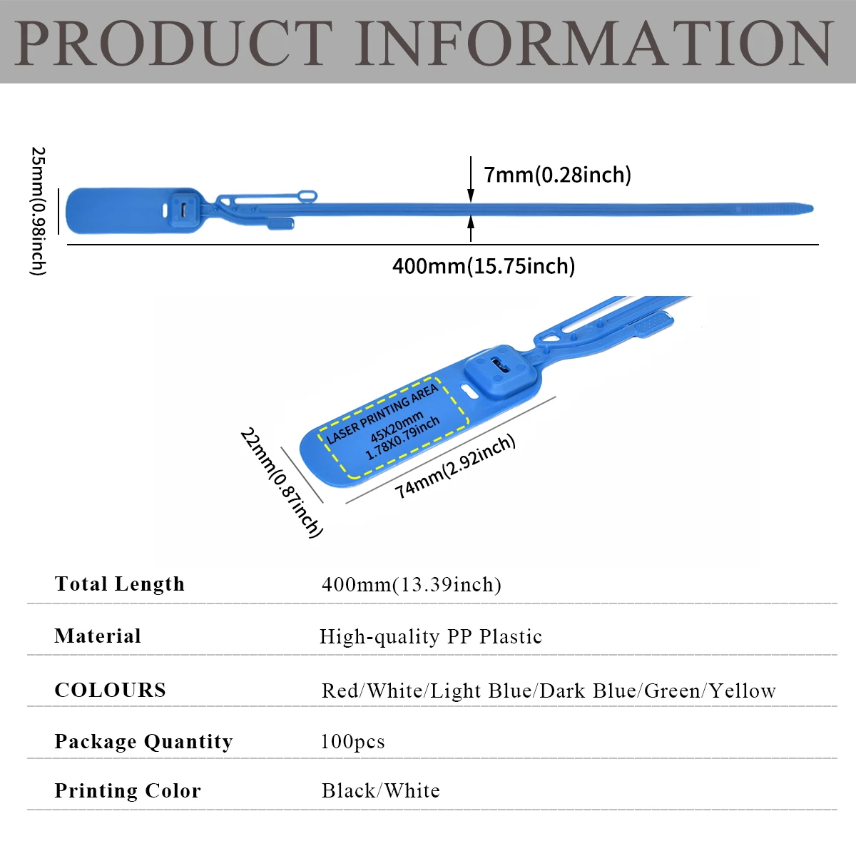 100PCS Plastic Security Seals Serial Numbered Tamper Proof Seals Tags Pull Tite Ties Tear-off Security Tags for Container, Truck