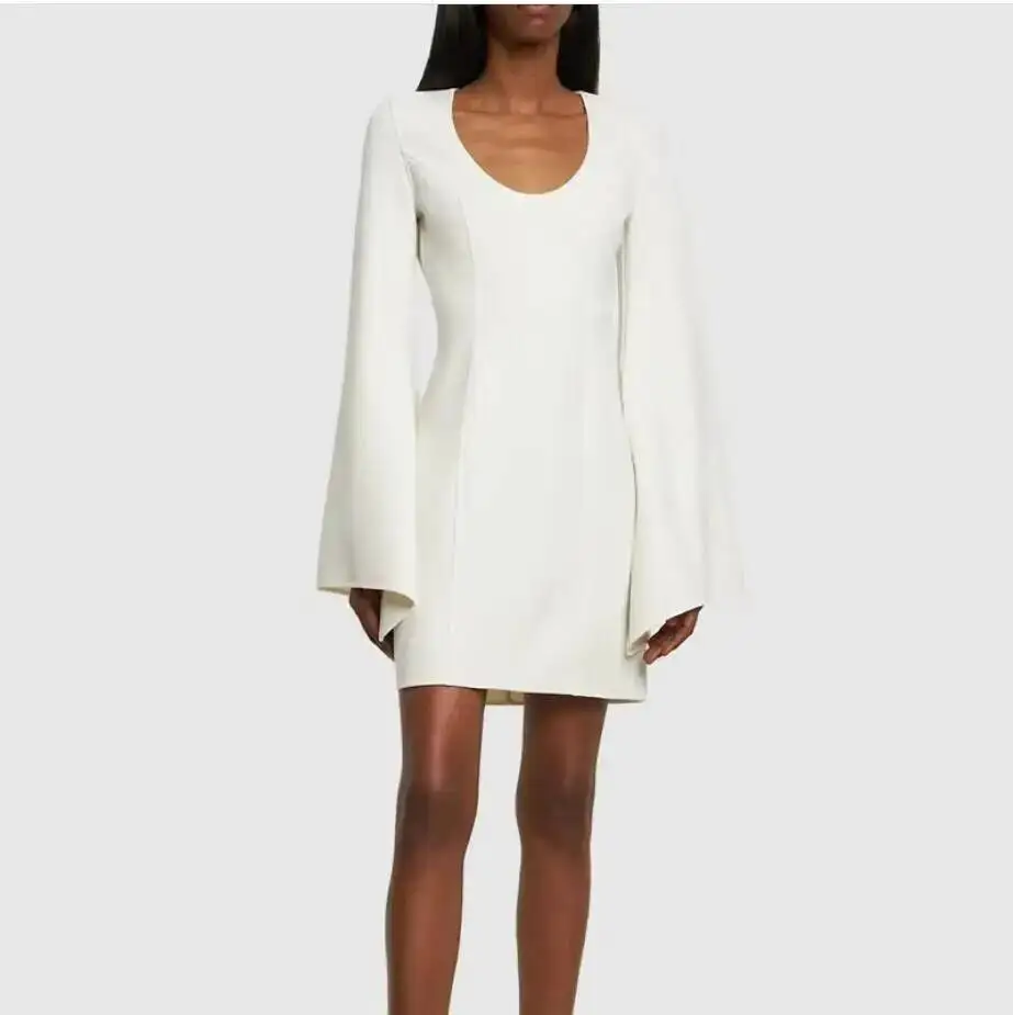 

New Solid Women Dress Fashion U-Neck Flare Sleeve Party Dresses