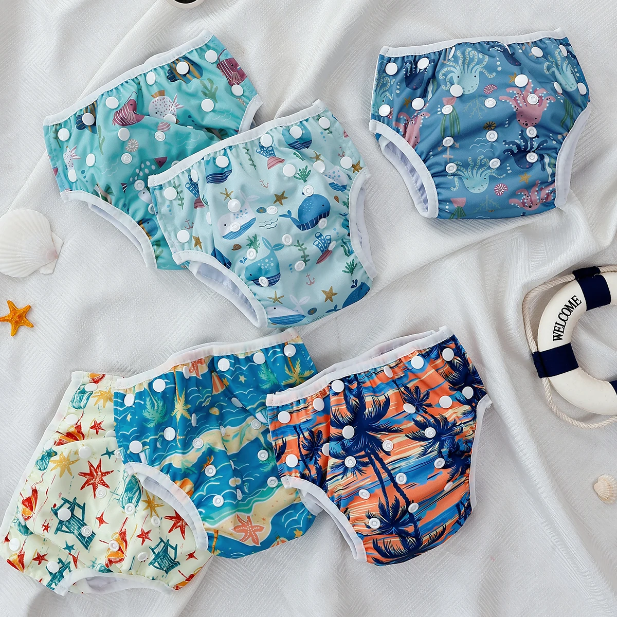 Happy Fluent Baby Swimming Diaper Adjustable Size Snap on Breathable Leak proof Reusable Washable Beach Pants view 3