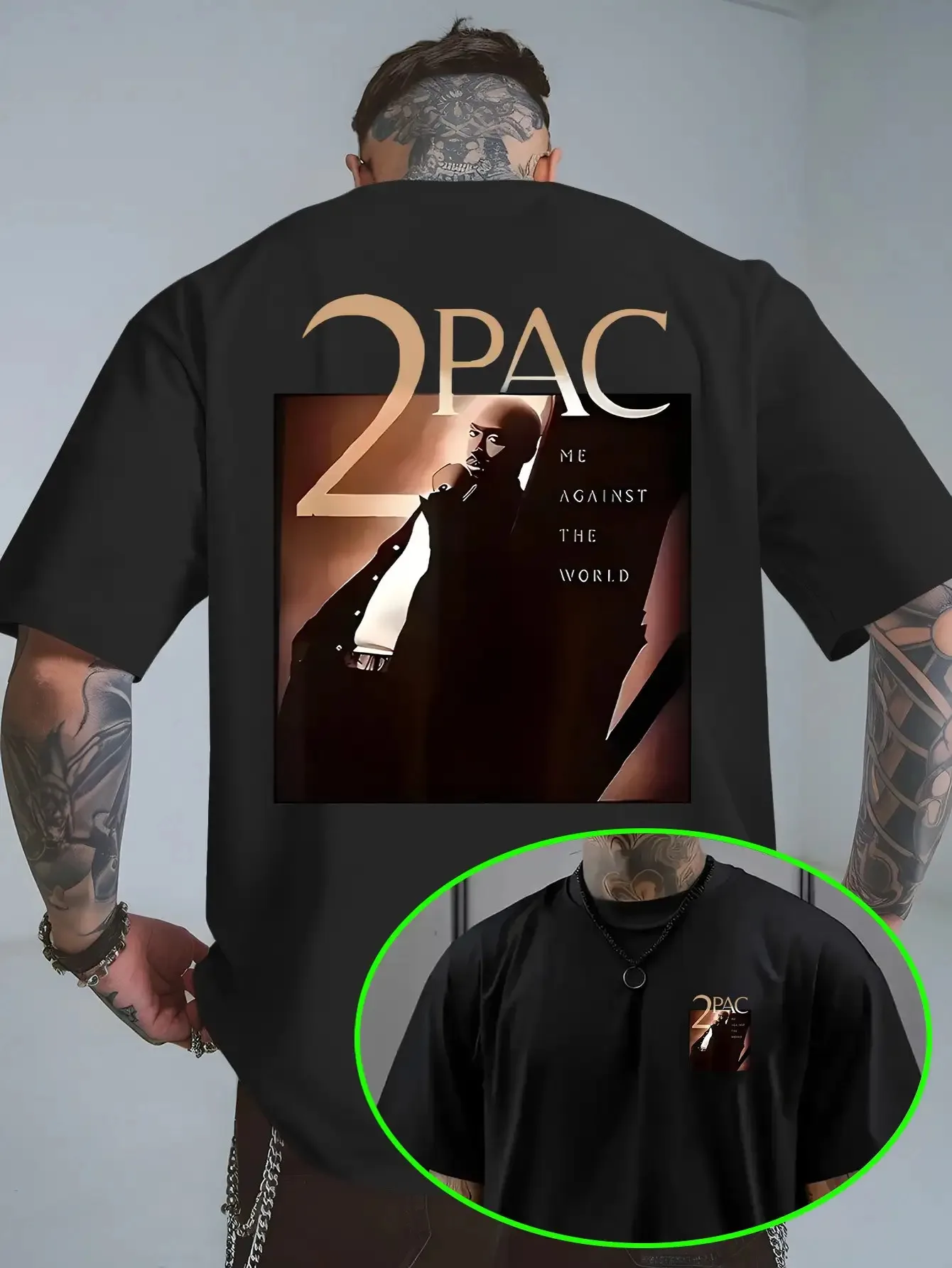 Ein Muss für Hip-Hop-Fans: 2PACs klassisches Album „ME AGAINST THE WORLD“ bedrucktes Herren-T-Shirt aus reiner Baumwolle, Streetwear-Oberteil für Paare.