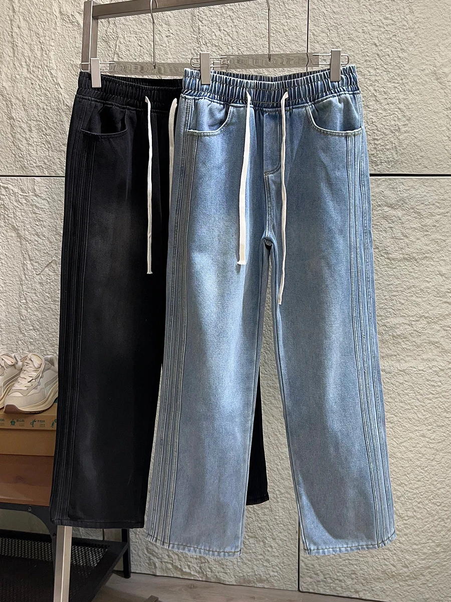 

Thickened Fleece Lined Loose Fit Casual Men's Denim Jeans High Waist Straight Leg Autumn Winter Fashionable All-Matc...