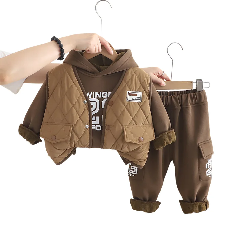 الأولاد ملابس سميكة مجموعات الشتاء 2024 الأطفال الدافئة المخملية سترة بلوزات معاطف السراويل 3 قطعة دعوى للطفل رياضية الاطفال وتتسابق #6