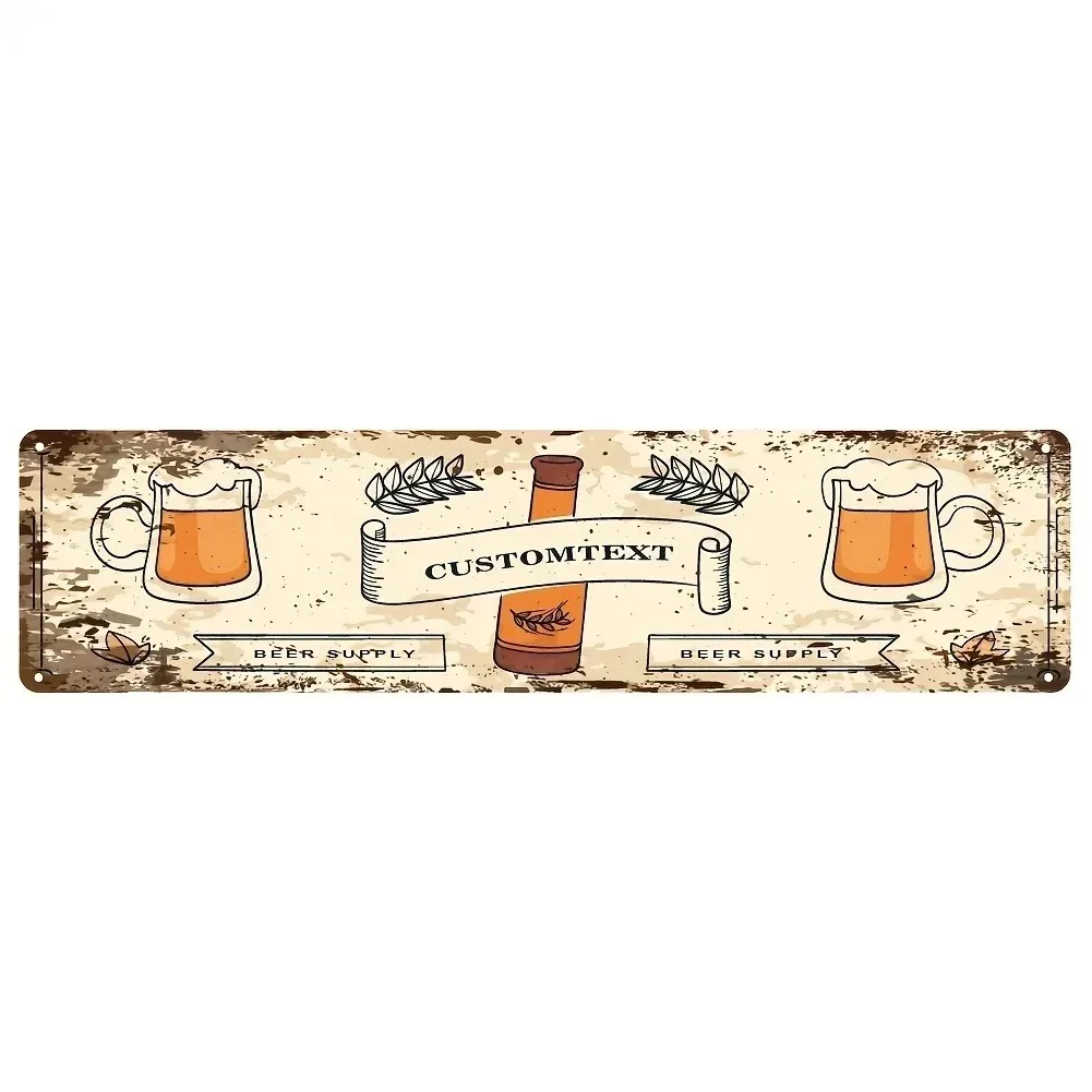 [2D Flat] Weatherproof Retro Aluminum Sign With Beer Bottle & Cup Pattern, Personalized Custom Text Vintage Wall Plaque For Bar view 5