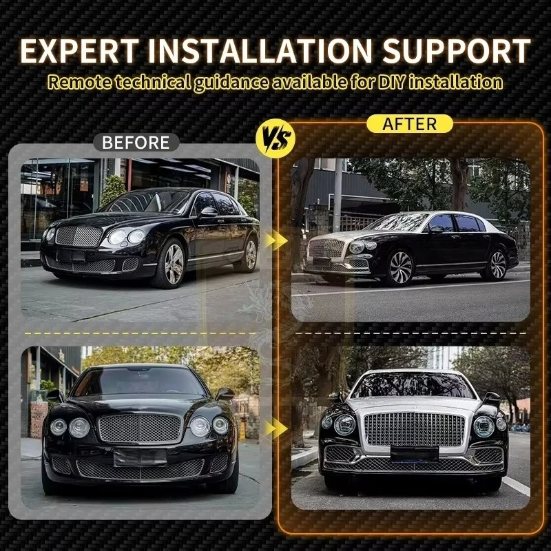 For Flying Spur Body Kit 2024 Old to New PP Material Front Bumper Headlights Fender Engine Hoods Bodykit