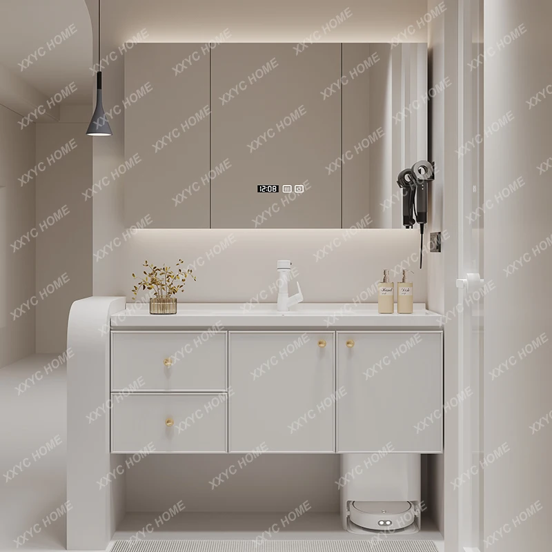 

Integrated Ceramic Basin Simple Solid Wood Sweeping Robot Base Station Wash Inter-Platform Basin Bathroom Cabinet