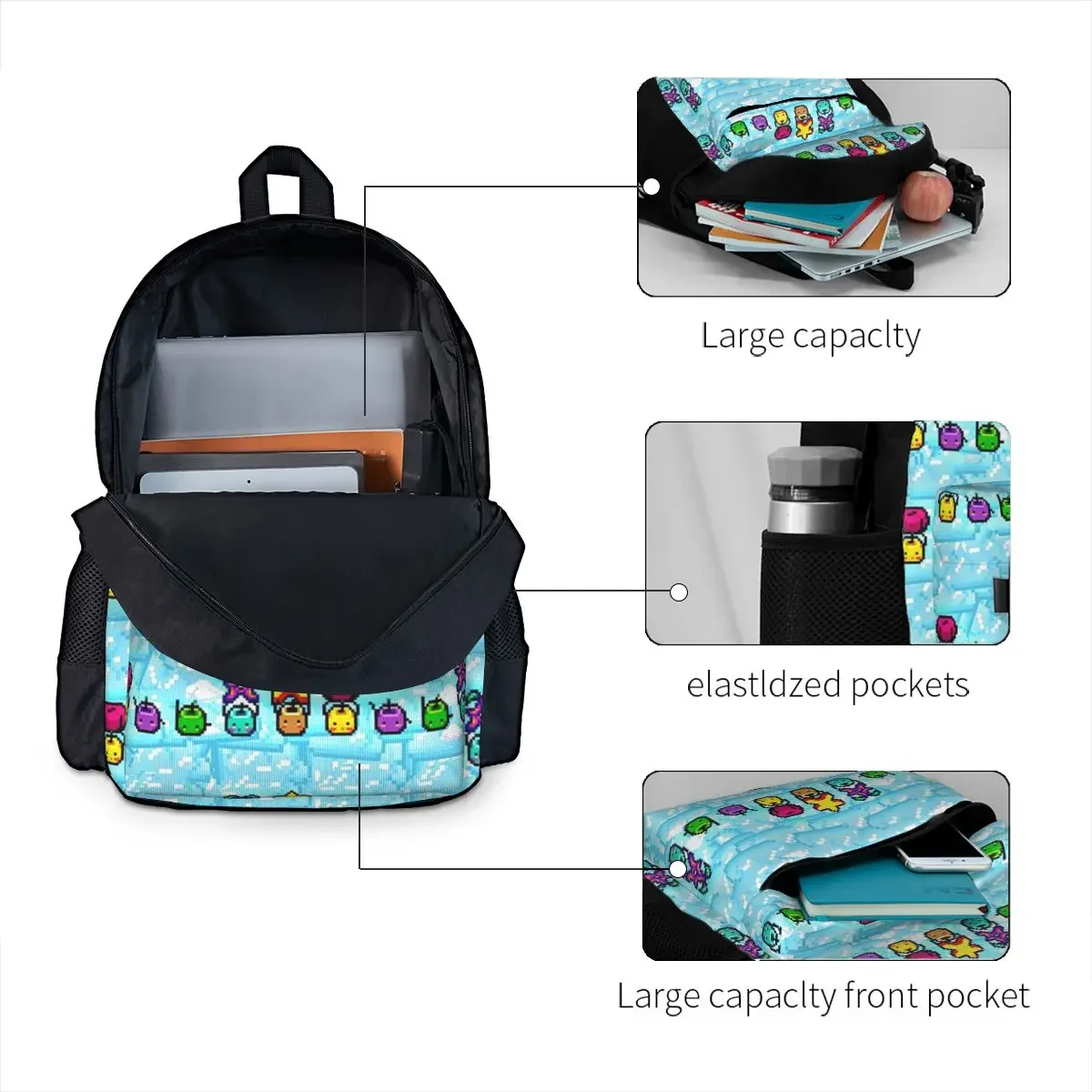 Stardew Valley Junimos Pattern Blue Backpacks, Bookbag para niños y niñas, bolsas escolares para estudiantes, mochila para computadora portátil, bolso de hombro