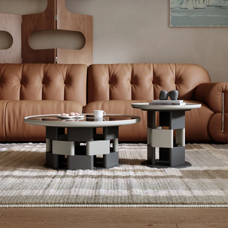 Set Luxury Round Coffee Table Designer Creative Artistic Baked Lacquer Coffee Table Modern Minimalist Center Table for Home