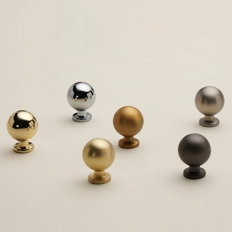 Medieval brass handle, bronze round ball wardrobe door cabinet drawer single hole handle, gold French simplicity