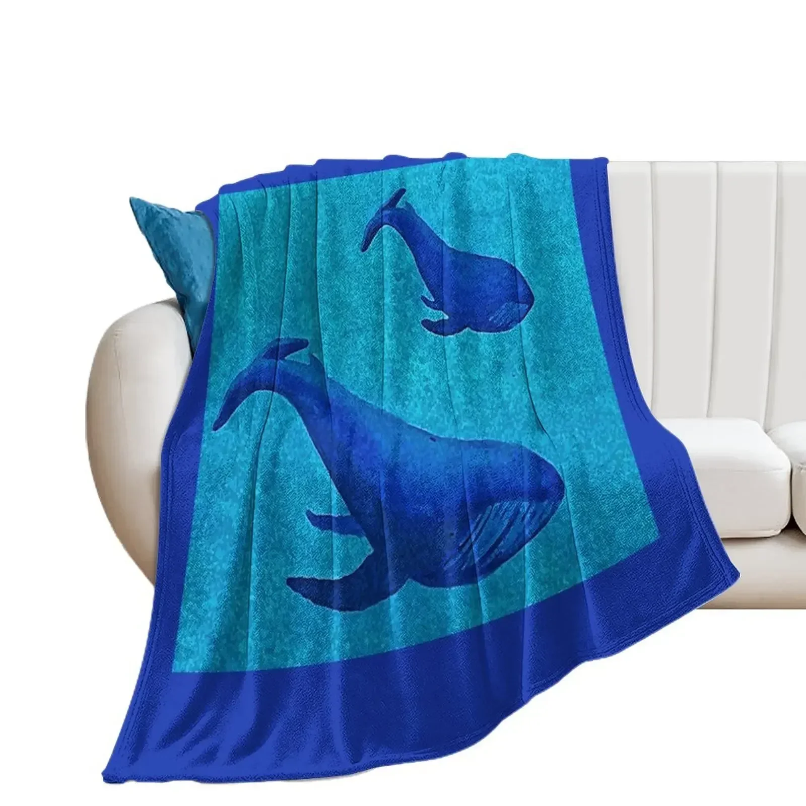 Water Blot Blue Whale Mother and Baby Throw Blanket Hairys Picnic Furrys Blankets