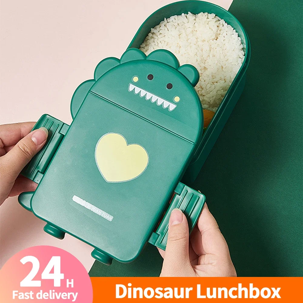 

Unisex Dinosaur Bento Box cute Creative dinosaur lunch box Microwavable 2 Compartments Food Container with Spoon and Fork