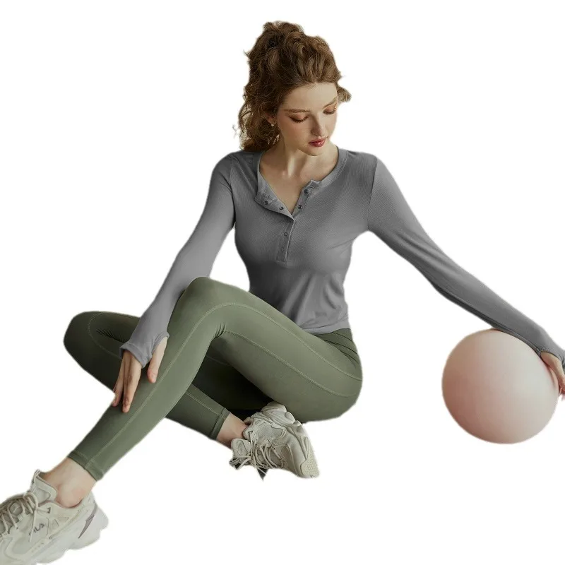 เสื้อโยคะผู้หญิงสำหรับฤดูใบไม้ร่วงและฤดูหนาว ทรงเข้ารูป กระชับสัดส่วน แขนยาว สำหรับออกกำลังกาย พิลาทิส วิ่ง และเล่นกีฬา