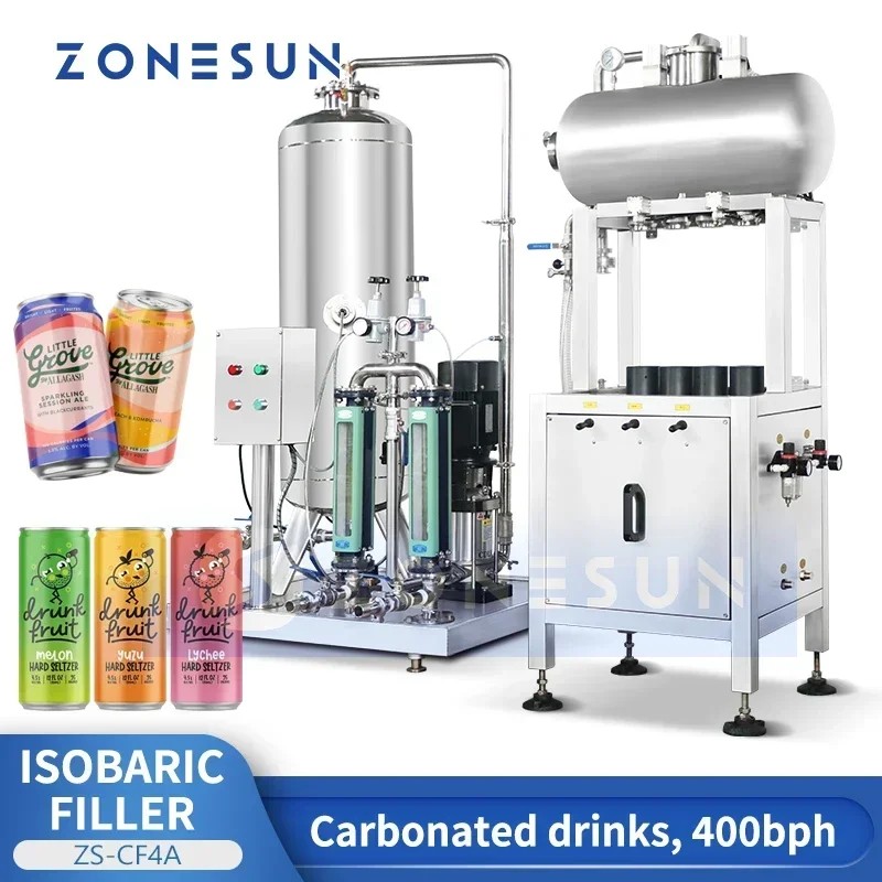 ZONESUN Mesin Pengisi Minuman Berkarbonasi Aluminium Pengisi Kaleng Pengisi Soda Peralatan Pengisian Isobarik Tekanan Konter ZS-CF4A