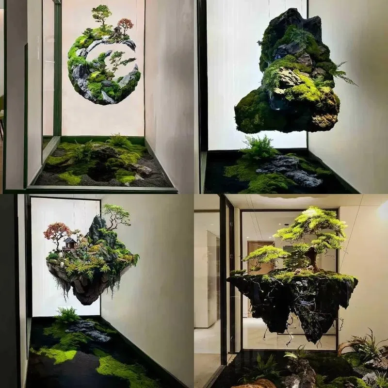 Space decoration creative luxury wall-mounted art landscape floating dead branches dead branches floating green plants