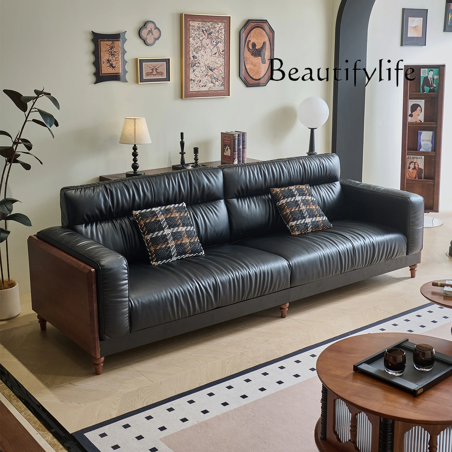 Ancient style in the sofa, simple straight row in the living room, fashionable and comfortable designer model, high-end new