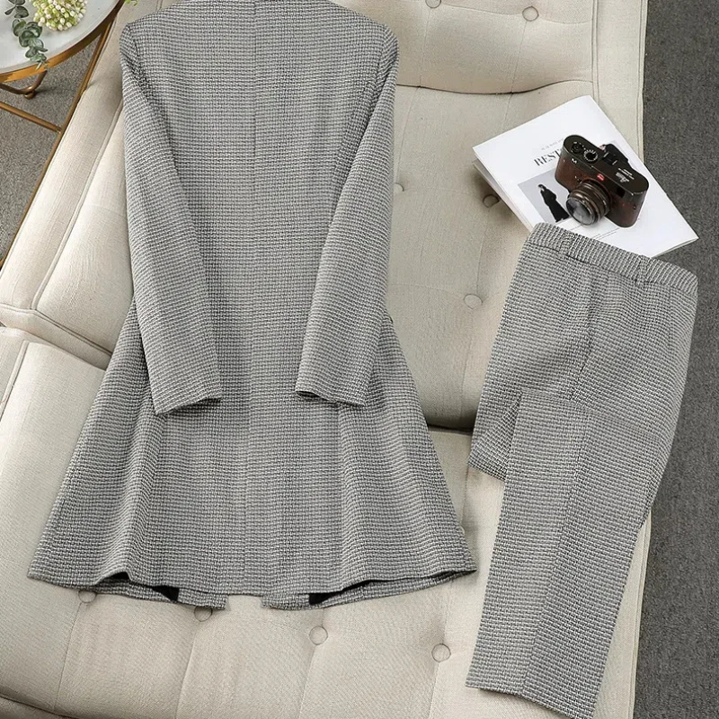 Blazer da donna di lusso pantalone scozzese lungo giacca primavera autunno OL Trench sottile sottile retrรฒ Versatile completo da pendolare