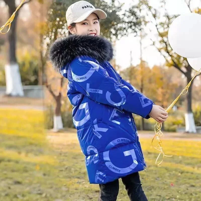 2024 Winter Boys Jackets Children Thickened Down Coats New Long Fur Collar Casual Outerwear Kids Windproof Padded Clothing