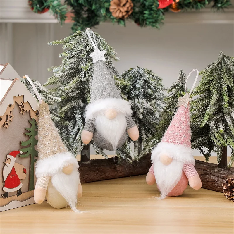 1PC ผ้าป่าตุ๊กตาจี้หมวกถัก Faceless ตุ๊กตา Xmas Tree เครื่องประดับตกแต่งคริสต์มาส Dwarf Rudolph ตุ๊กตาของขวัญ