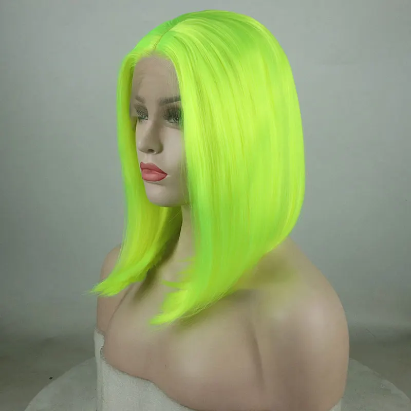 Perruque Lace Front Wig synthétique courte et lisse, perruque Bob, verte, 13x4, haute qualité, fibre de degré de chaleur, raie centrale pour femmes, printemps