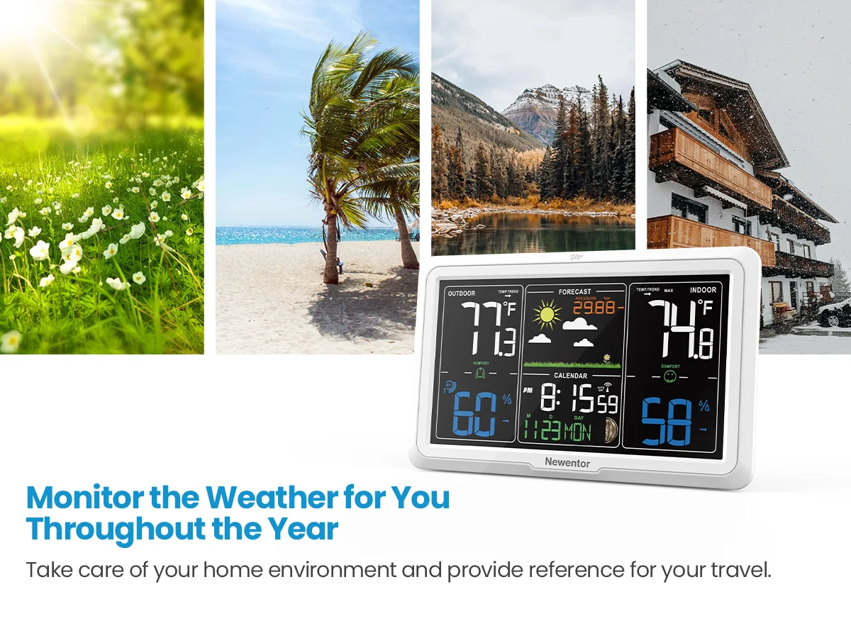 

Q7 7.7-inch Large Screen Wireless Weather Station with 328ft Remote Transmission, Indoor Outdoor Thermometer Hygrometer Forecast