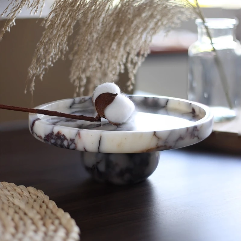 

Легкий роскошный круглый поднос из натурального карточек с фиолетовым мрамором, высококачественный бытовой поднос для хранения, поднос для хранения косметики, подставка для торта