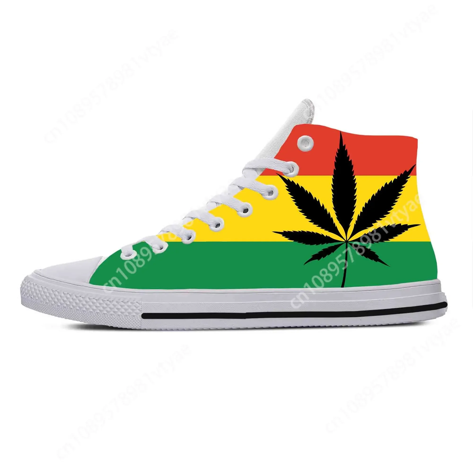 Reggae Rasta Leaf Weed Flag Rastafari Rastafarian Casual Cloth Shoes High Top Comfortable Breathable 3D Print Men Women Sneakers