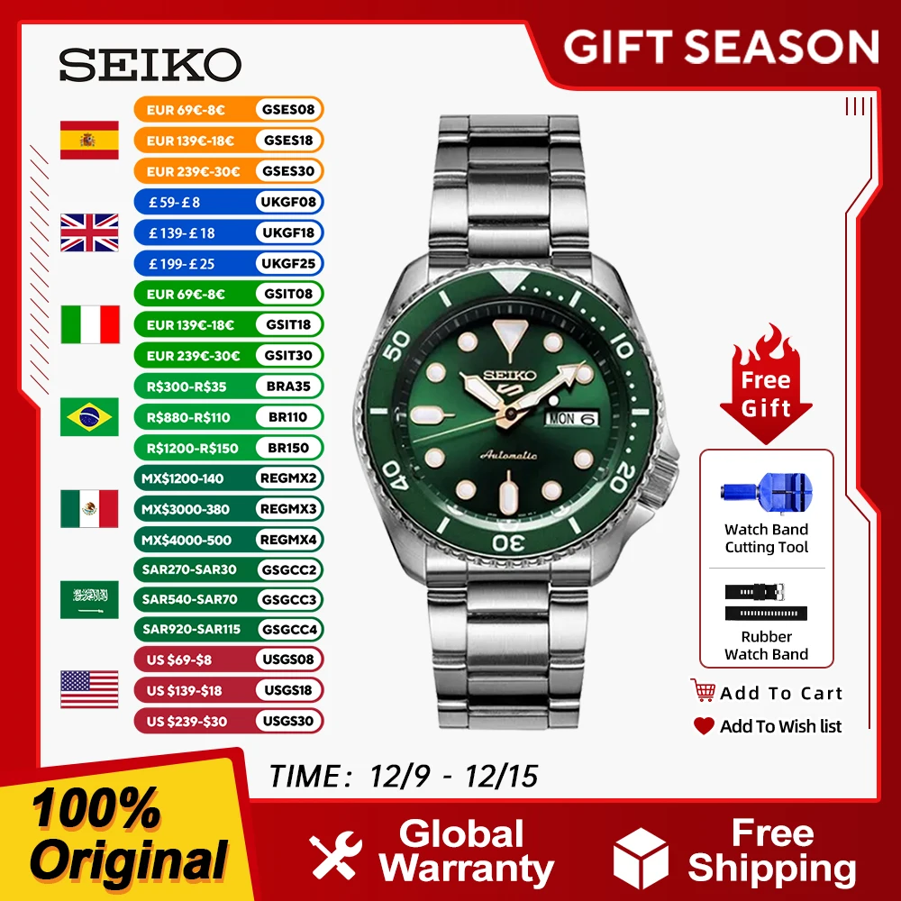 New SEIKO 5 Original Mechanical Watch Sport Dive Watches for Men Automatic 10Bar Waterproof Luminous Rotating Bezel