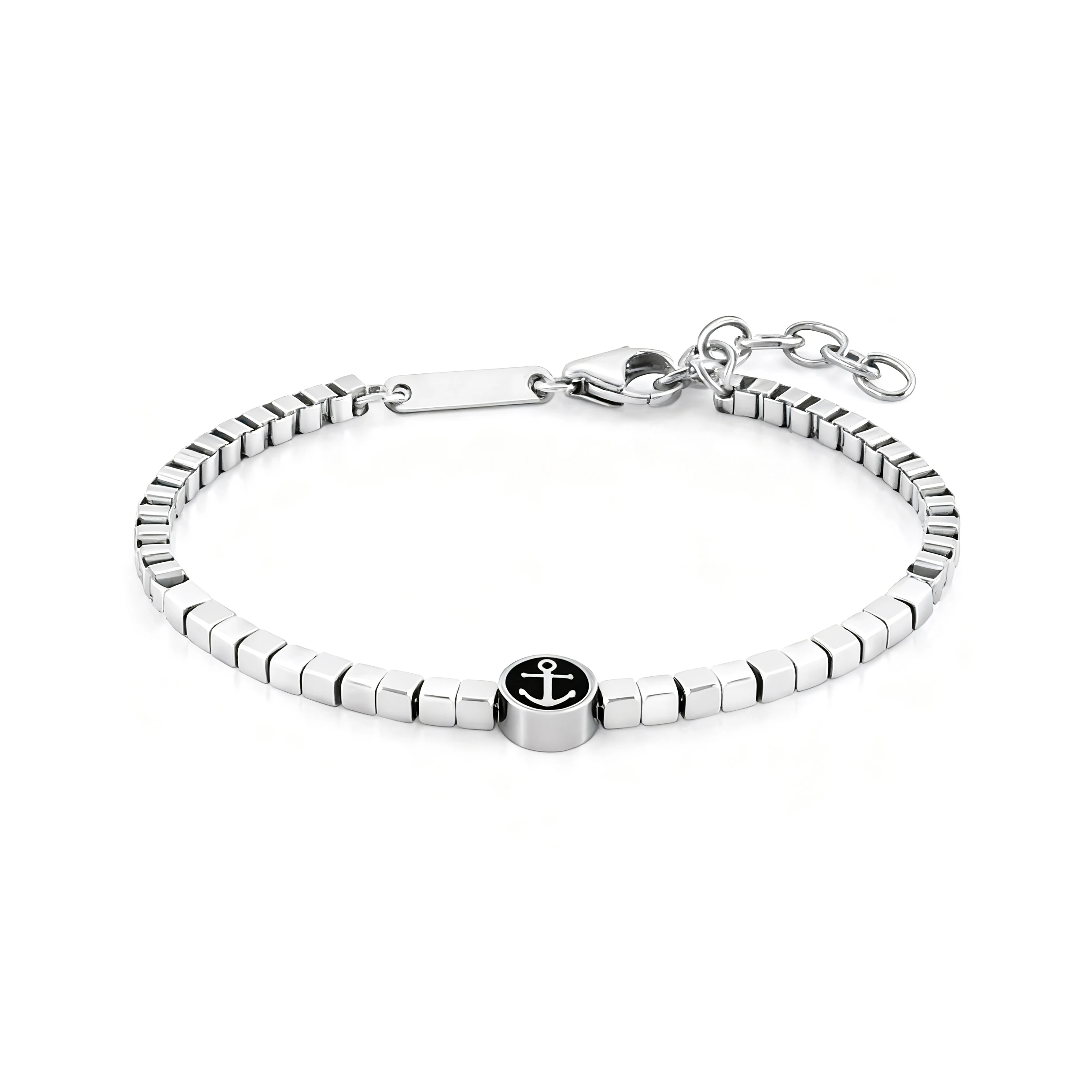 

Runda Men's Stainless Steel Bracelet Box Chain Anchor Pattern Pendant Adjustable 22cm Fashion Luxury Brand Accessory