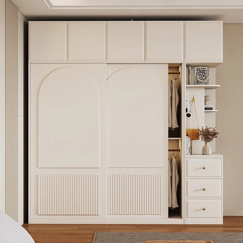

French cream wind clothes closet sliding door household bedroom simple cabinet small apartment armoire chambre home furniture