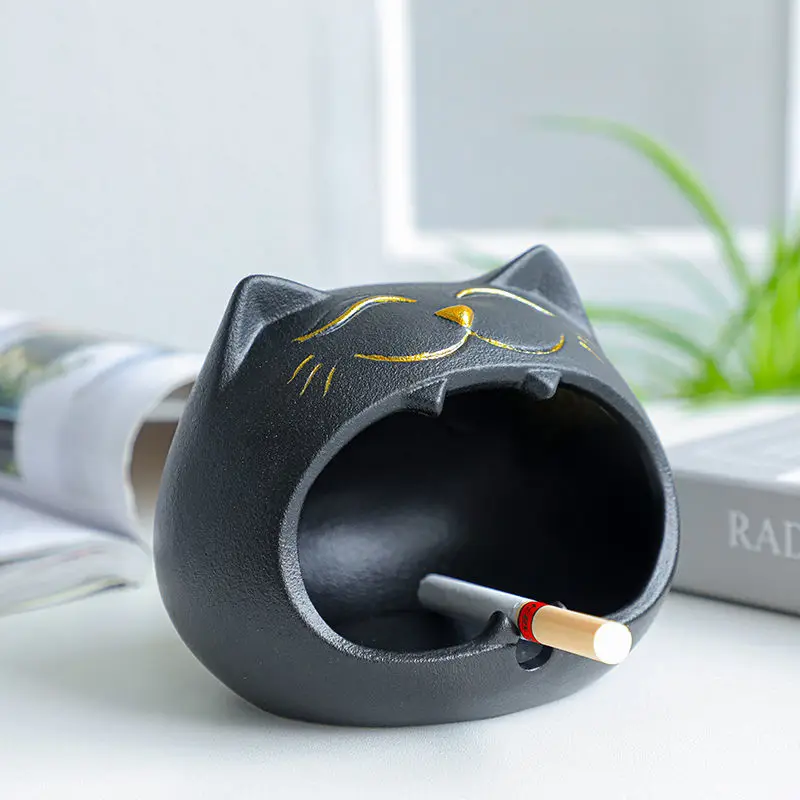 Creative Cartoon Face Cat Ceramic Ashtray Cute Animal Abstract Big Mouth Cat Ashtray Anti-ash Large Capacity Storage Ornaments