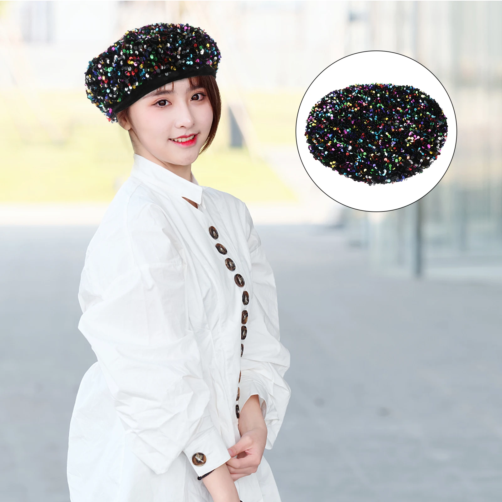 

Sequins Party Women Fashion Women Sequins Beret Sparkly Beret Cotton Breathable Foldable Travel