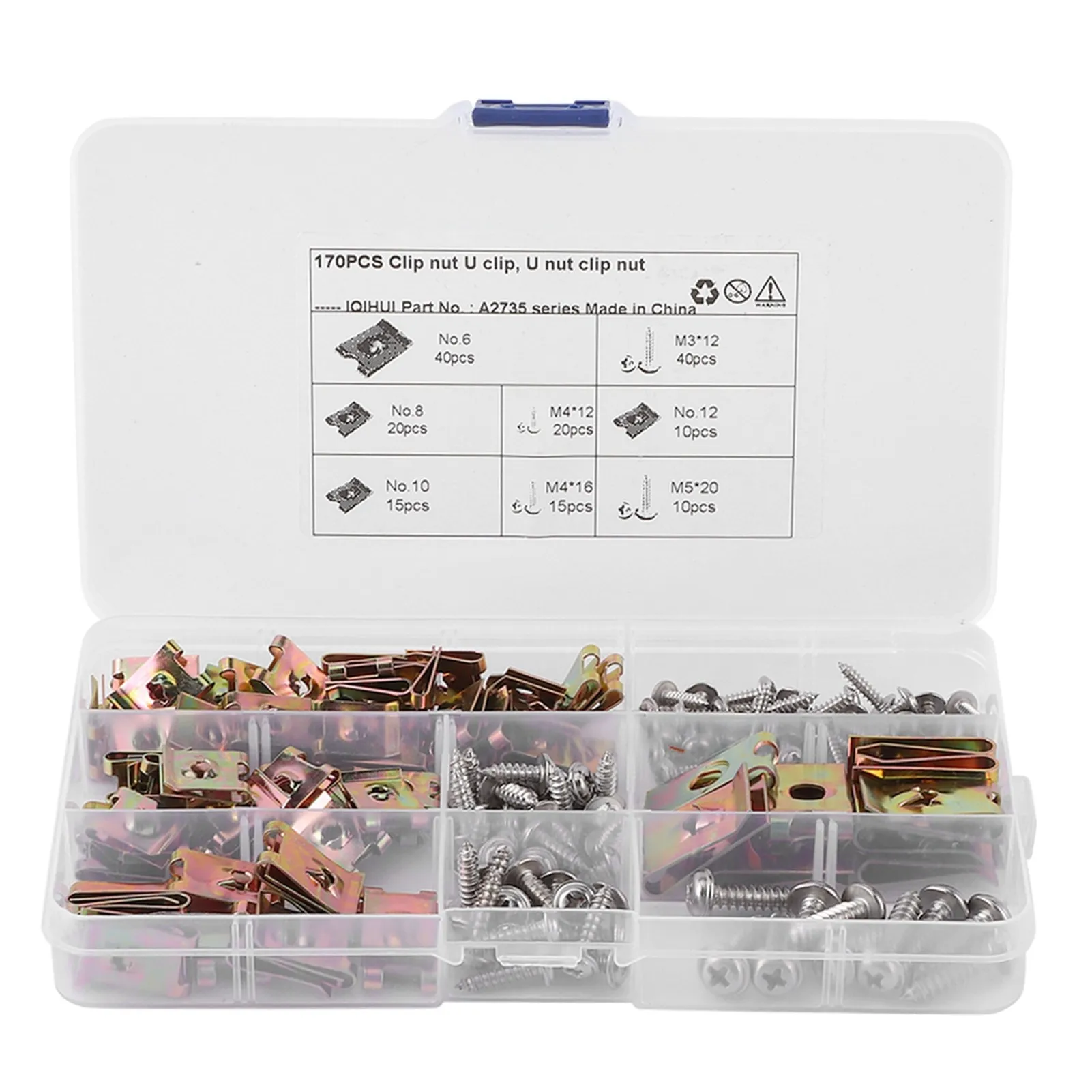 Rustproof U‑Clips Nuts Assortment Automotive Interior Trim Fasteners with Stainless Steel Screws