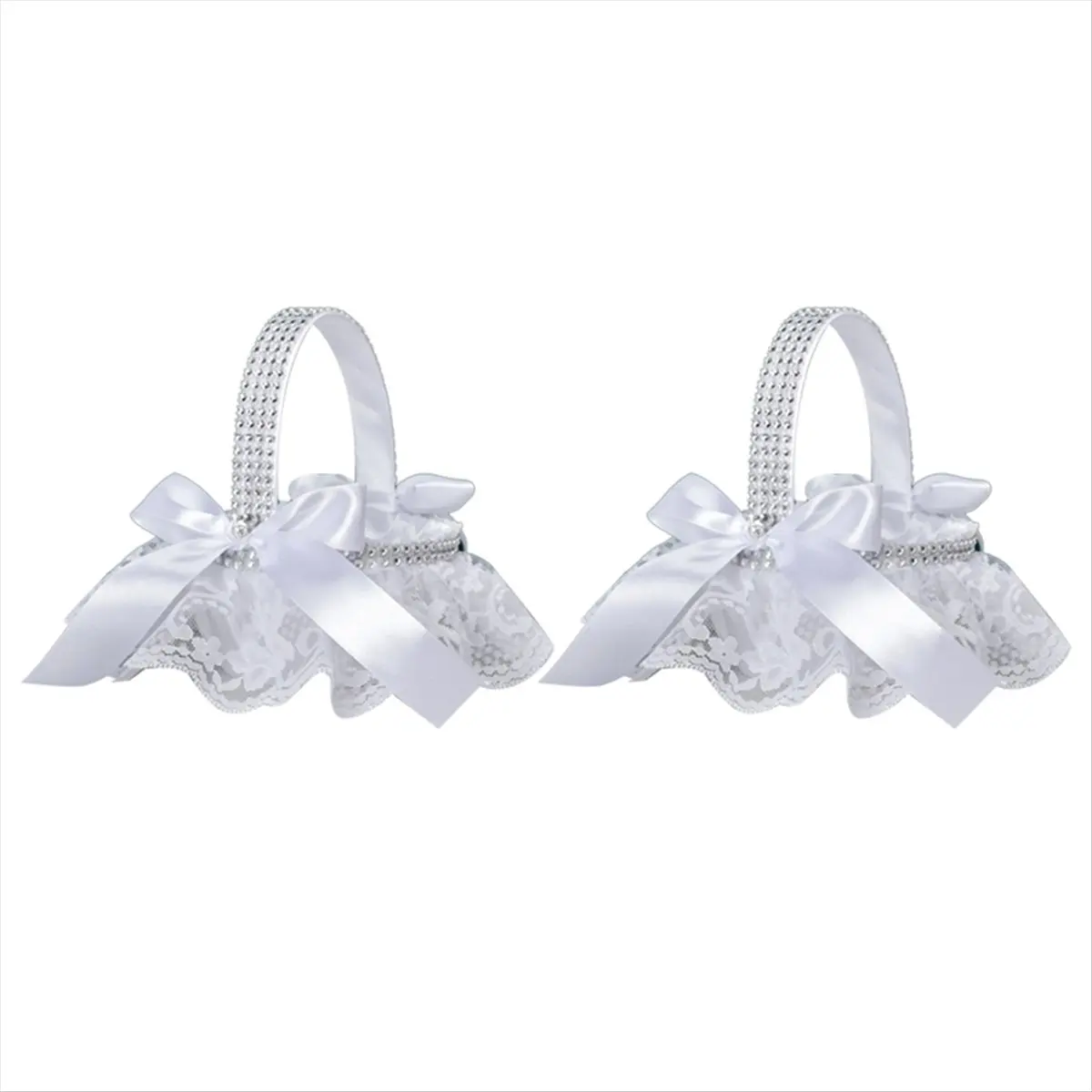 HITL 2Pcs White Flower Girls Basket Wedding Basket for Flower Bride/Kids Hand Held Wedding Ceremony Party Decorations,A