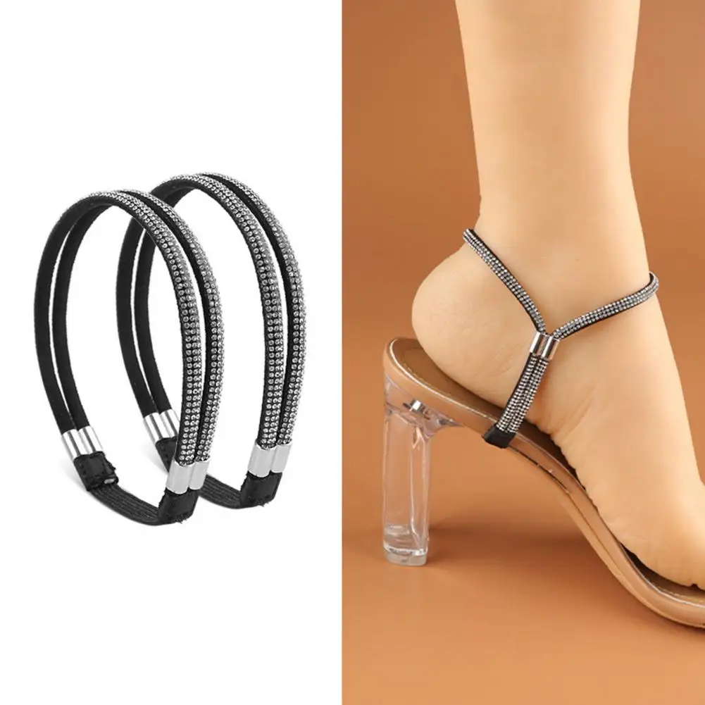 Shoe Strap Replacements 3 Pairs Faux Leather Elastic Shoelaces Reusable Sparkling Rhinestone Straps High Heel Sandals for High