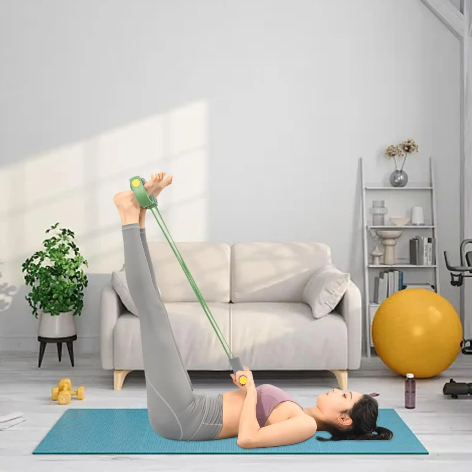 Yoga Pedal Puller Portable Resistance Band 4-Tube Pedal Ankle Puller Multi-color Abdominal Exerciser Elastic Pedal Puller