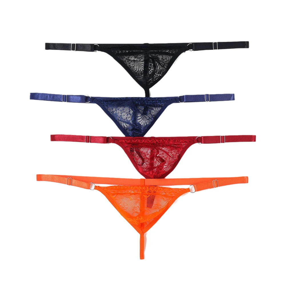 

Men Sexy G-String Briefs Thong Femboy For Lingerie Lace Underwear Hollow Out Bikini Breathable Underpants Summer Men's Panties