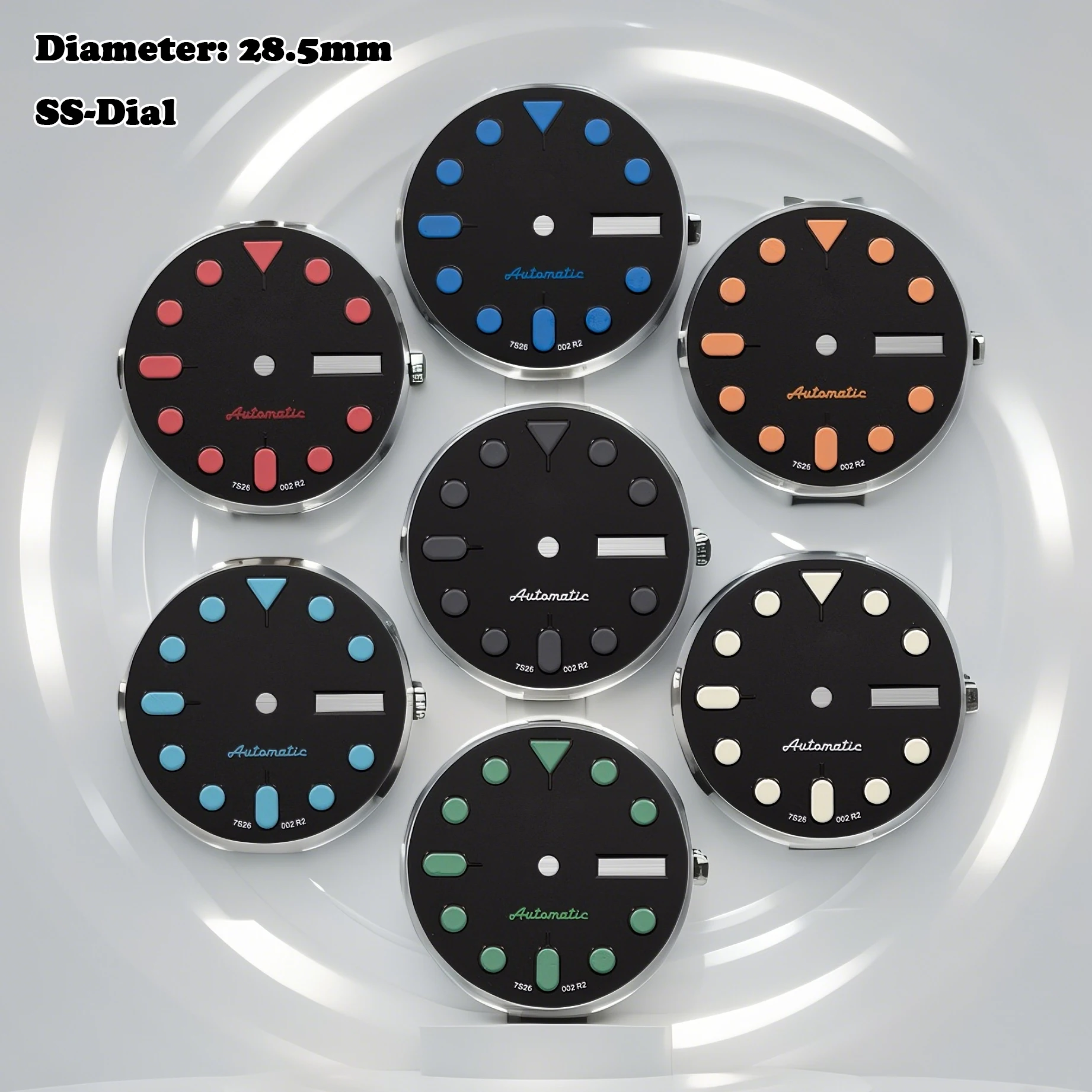 

NH36/4R36 Movement-Compatible 28.5mm SS 007 Dial - Black Matte with Green Luminous | Complete Watch Modification Accessories