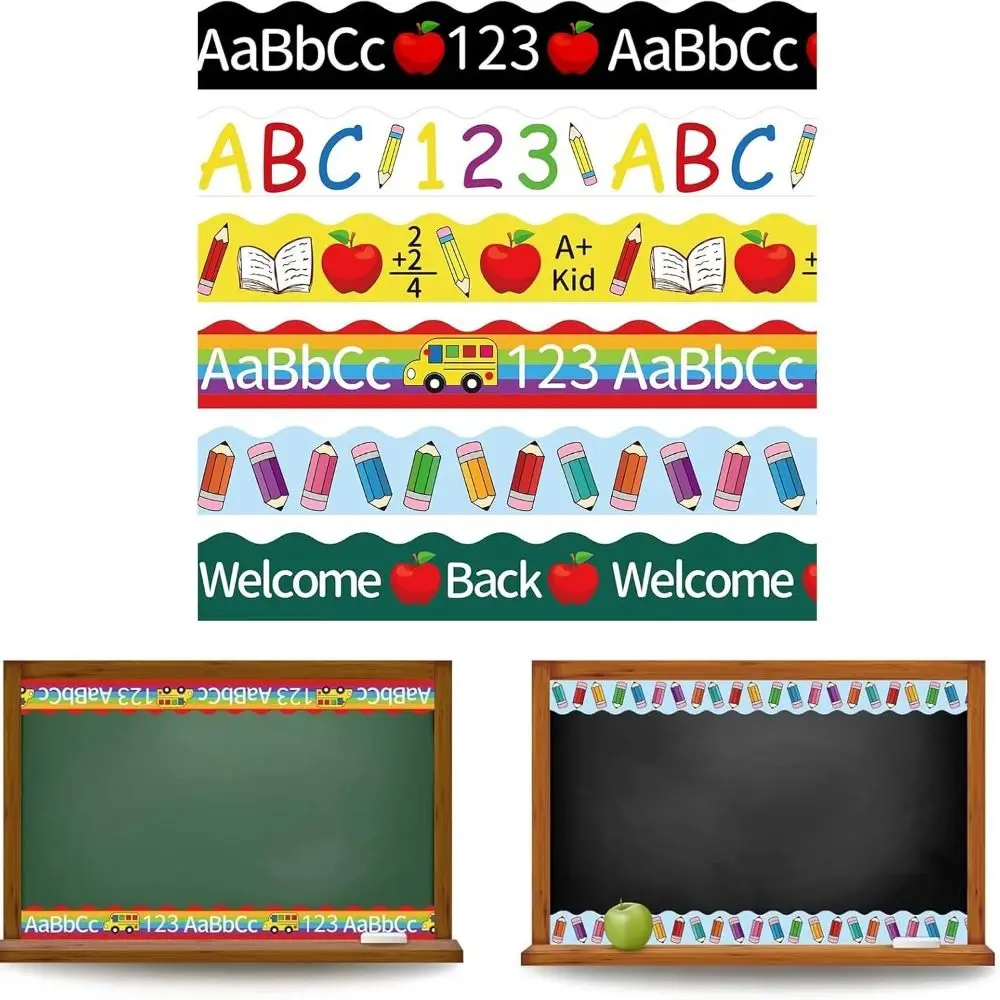 6pcs/set Colorful Bulletin Board Trim Self-Adhesive Back-to-School Decor Blackboard Decorative Stickers DIY Pencil Printed