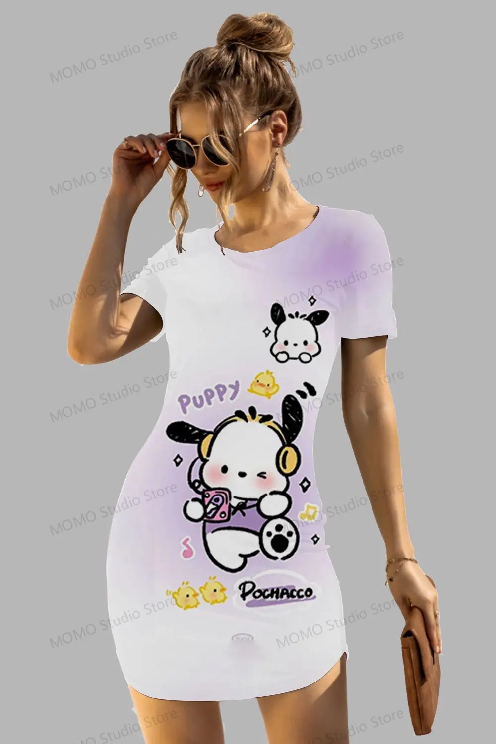 Kawaii Snoopy Women's Short Sleeve Hip Dresses Spicy Girl Dress 2024 Summer Boho O Neck  S-3XL Y2k Fashion New Elegant