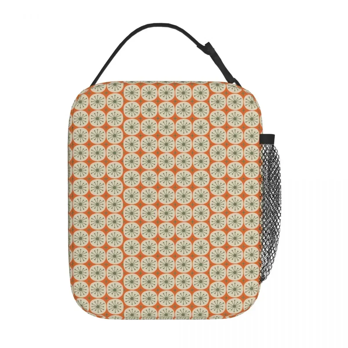 Mid Century Modern Atomic Dots And Stars Olive Green Beige Insulated Lunch Bag for Women Kids Portable Food Boxes Lunch Box Tote