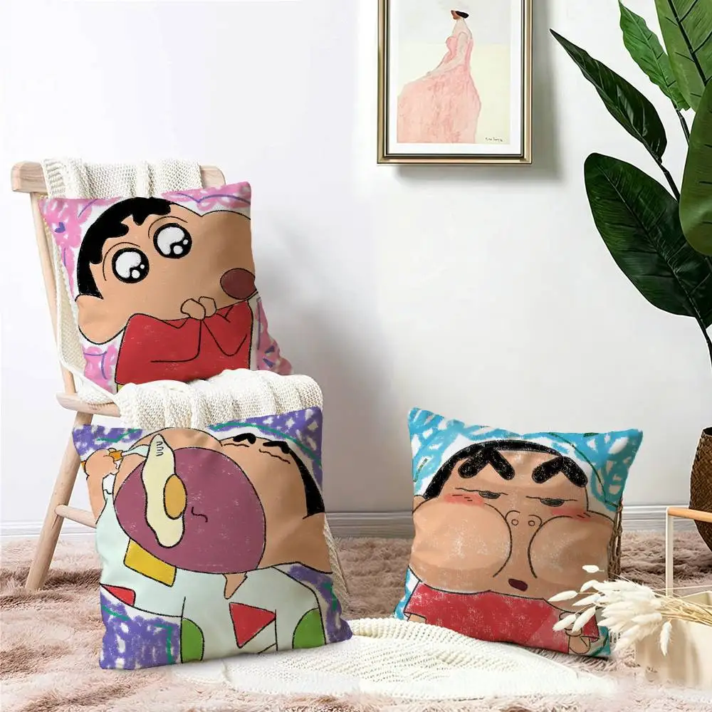 Watercolor Crayon Shin-chan Office Cushion Pillowcase Car Cushion Cover45X45CM Lumbar Pillowcase Sofa Pillowcover