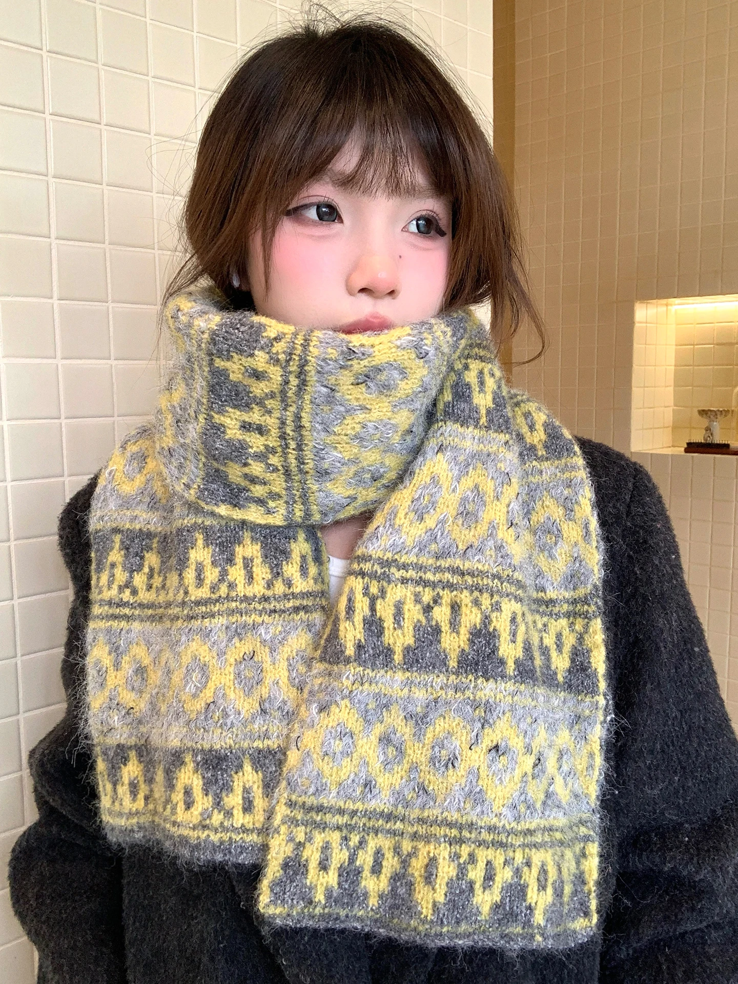 Thickened Knitted Small Scarf Women's Autumn Winter Warm High-End Korean Style Student Neck Warmer Long Rectangle Shape Scarf