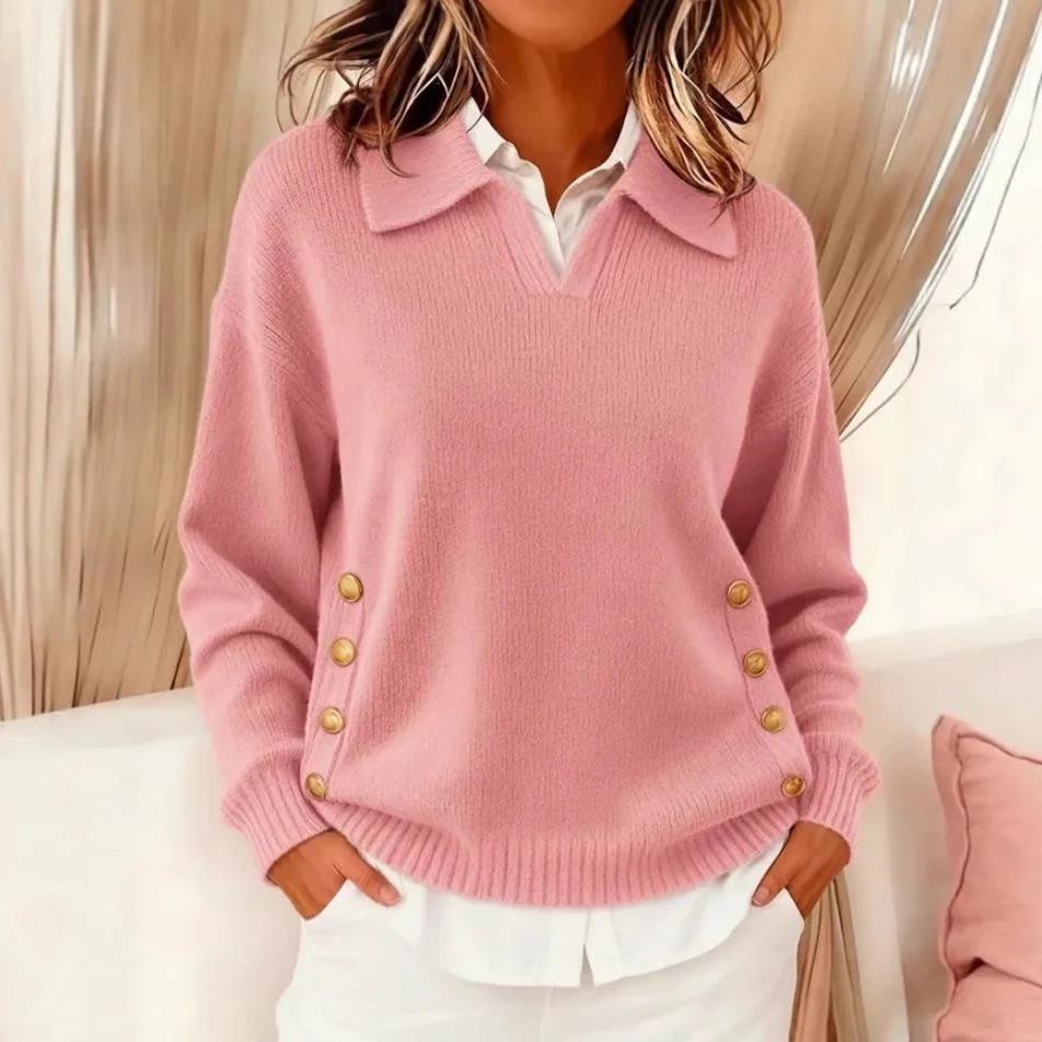 سترة نسائية جديدة لخريف وشتاء 2025 فضفاضة غير رسمية بأزرار وأكمام طويلة #3