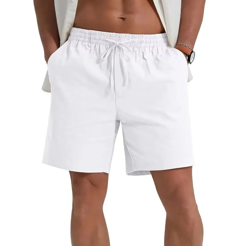 

Summer New Men's Shorts Lightweight Breathable Casual Short Pants Cotton Linen Simple Style Daily Sweatpants Short Trousers