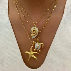 UHBINYCA Stainless Steel Metal Lips Chain Choker Enamel Spiral Shell Pendant Necklace for Women Water Resistant Trendy Jewelry
