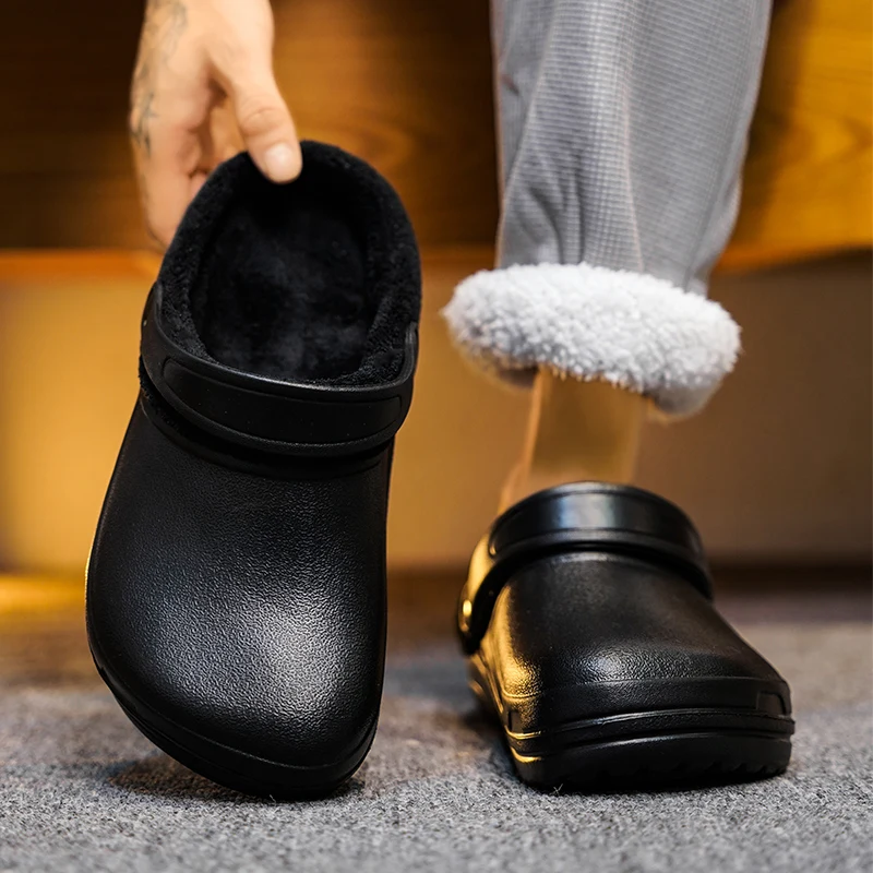 شباشب قطنية بمقاس كبير للرجال والنساء، ملابس شتوية سميكة للمنزل والخارج، شباشب مقاومة للماء وغير قابلة للانزلاق عند أصابع القدم، أحذية قطنية مبطنة بالصوف وسميكة