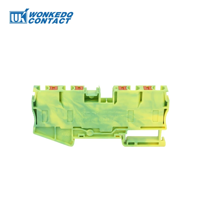 PT6-QU-PE Grounding Terminal Block on Din Rail Earth Ground Electrical 6mm Yellow/Green Wires Connector PT 6-Quattro-PE