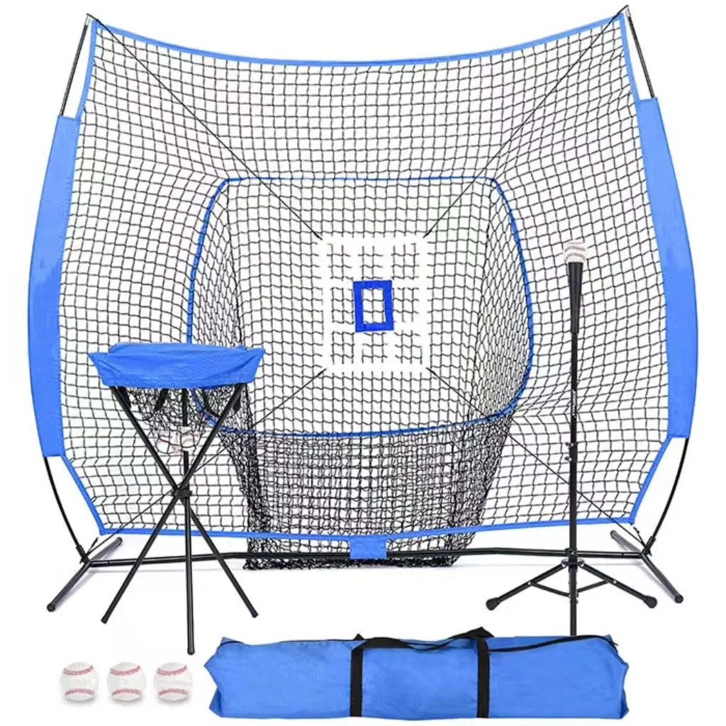 

7'x7' Baseball Softball Pitching Net Training Equipment with Batting Tee & Hitting Net for Batting Cages & Hit Practice