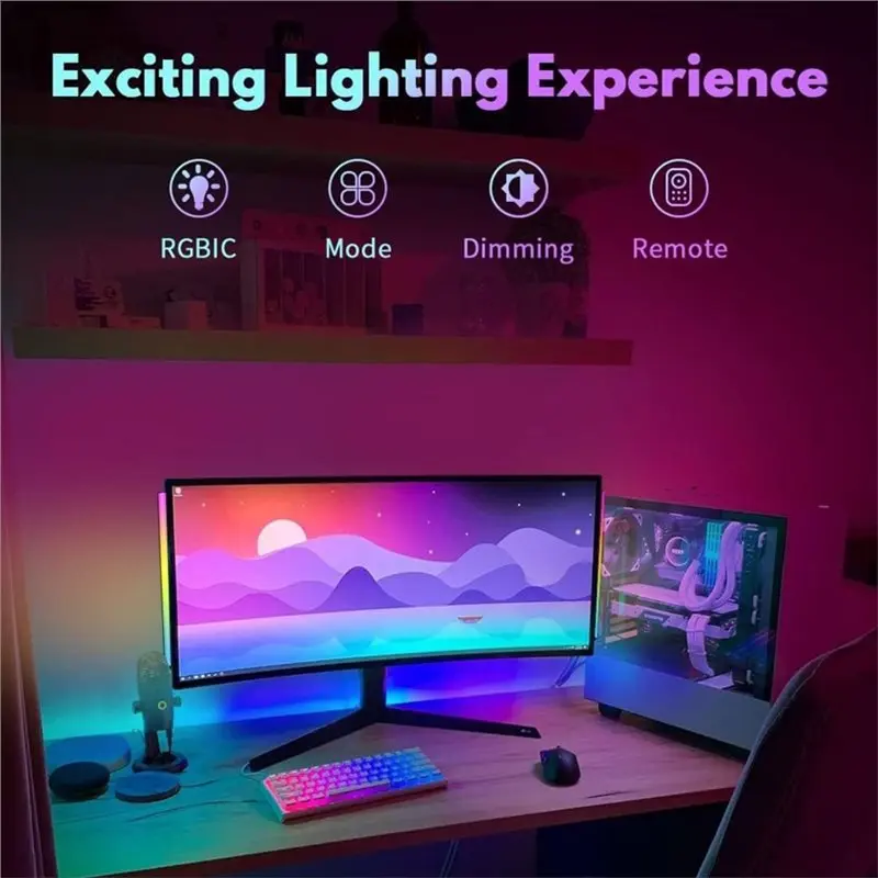ABFY-RGB LED Gaming Ambient Light Sound-Reactive Music Sync Light 2 In 1 Control Monitor Light Bar For PC Computer