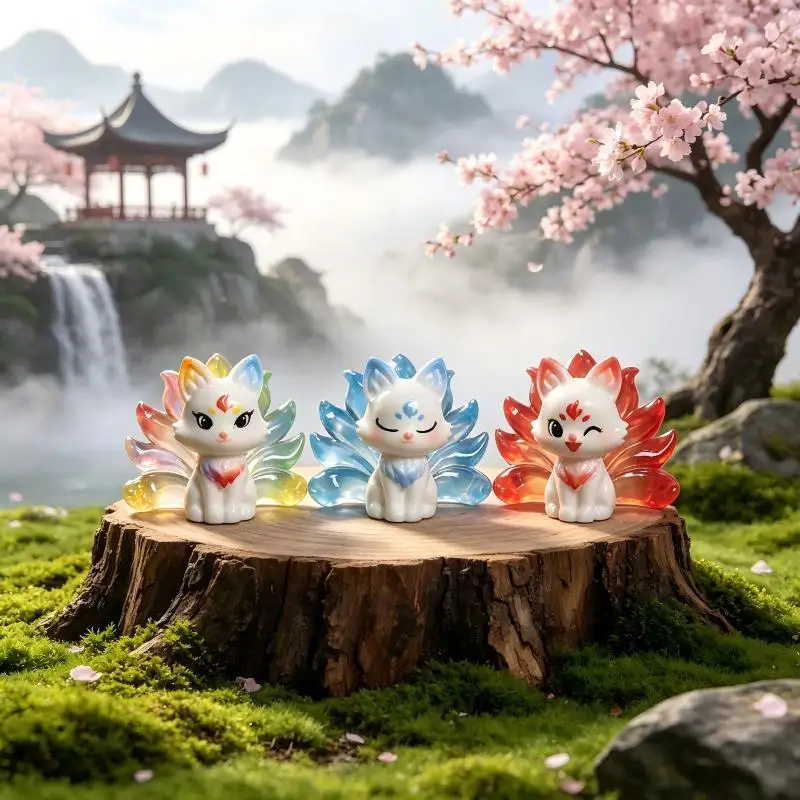 Cute Mini Nine-tailed Fox Resin Charm Cartoon Animal Figurine 1PC for DIY Keychain Earring Jewelry Making DIY Presents